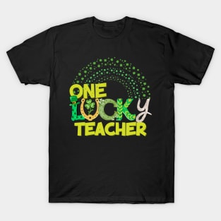 One lucky Teacher groovy text St Patrick's Da T-Shirt